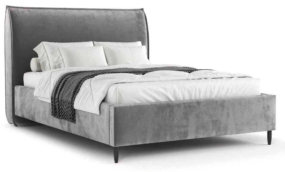 Сиво тапицирано двойно легло с място за съхранение с включена подматрачна рамка 160x200 cm Shell – Maison de Rêve