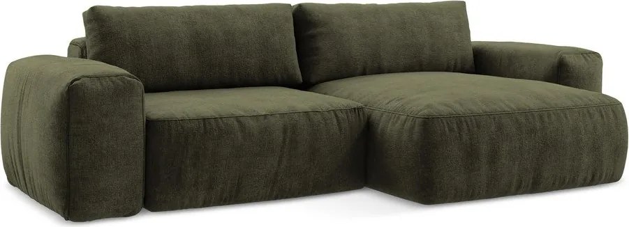 Зелен шенилов сгъваем ъглов диван (десен ъгъл) Kuki – Makamii
