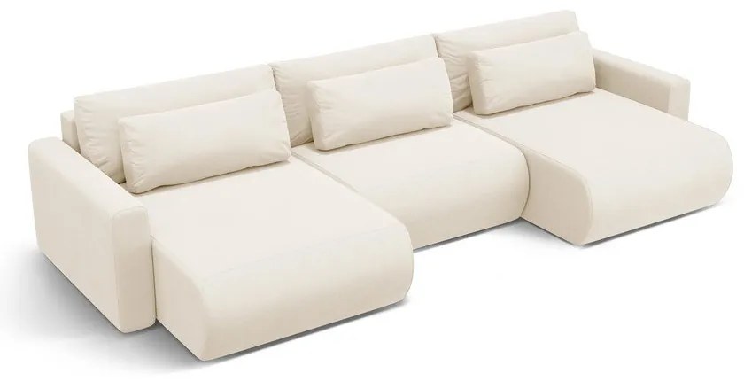 Бежов кадифен разтегателен ъглов диван с място за съхранение (U форма) Belfast – Cosmopolitan Design