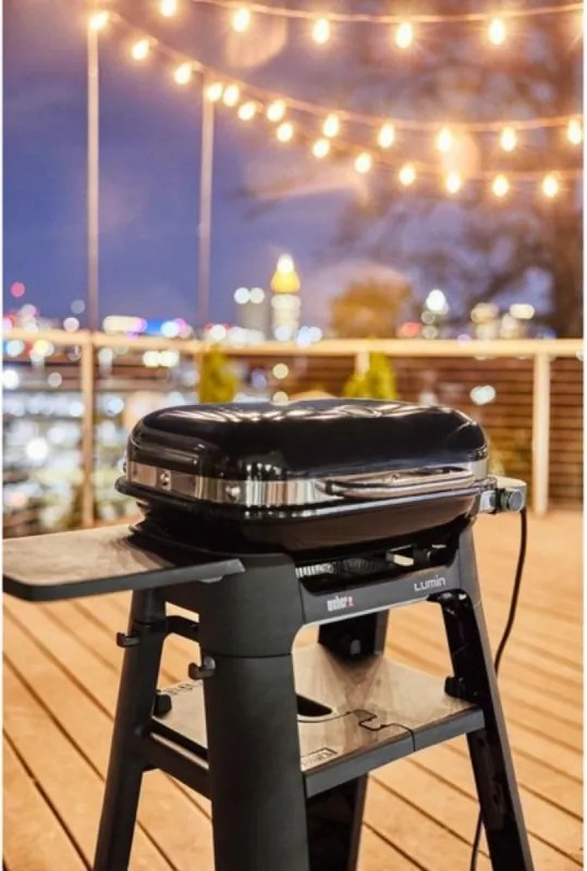 Електрическо барбекю Weber Lumin Compact WB91010979DL, 2200W, 315C MAX, Емайлирани с порцелан чугунени скари, Черен