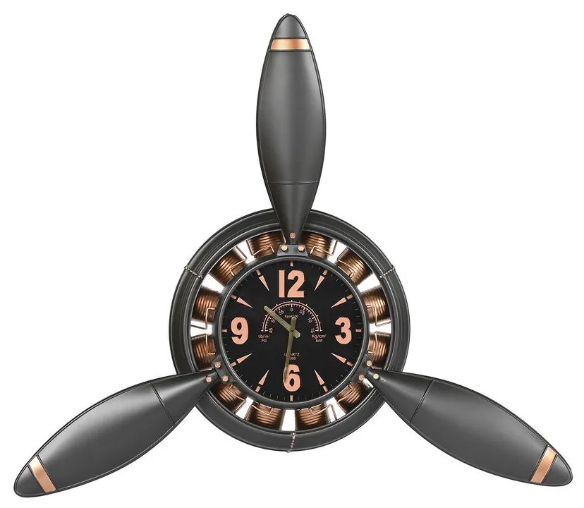 Стенен часовник Home ESPRIT Сив Мед Златен Тъмно сив PVC Метал Витла 118 x 24 x 134 cm
