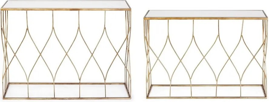 Конзолни маси в комплект 2 бр. със стъклен плот в златист цвят 33x104 cm Elenor – Bizzotto