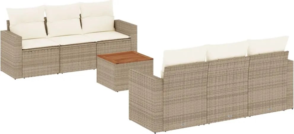 3224014 vidaXL Градински диван с възглавници, 7 части, бежов полиратан