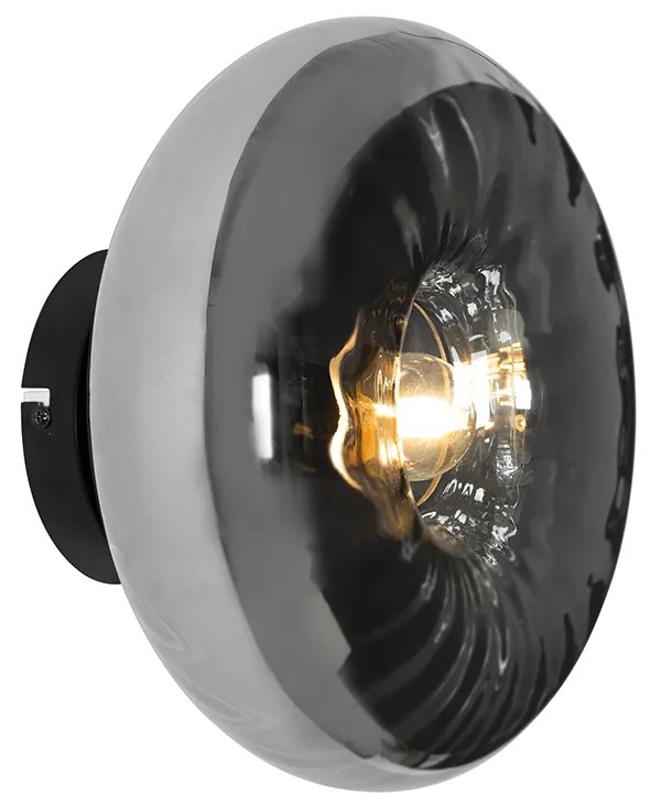 Стенна лампа в стил Арт Деко черна с опушено стъкло - Ayesha