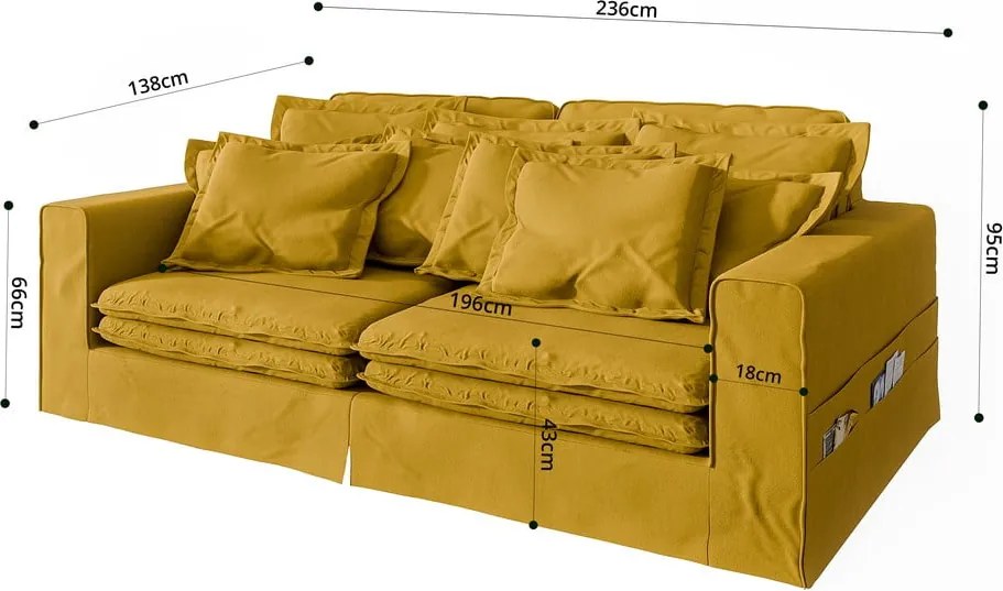 Жълт диван 236 cm Nora – Ropez