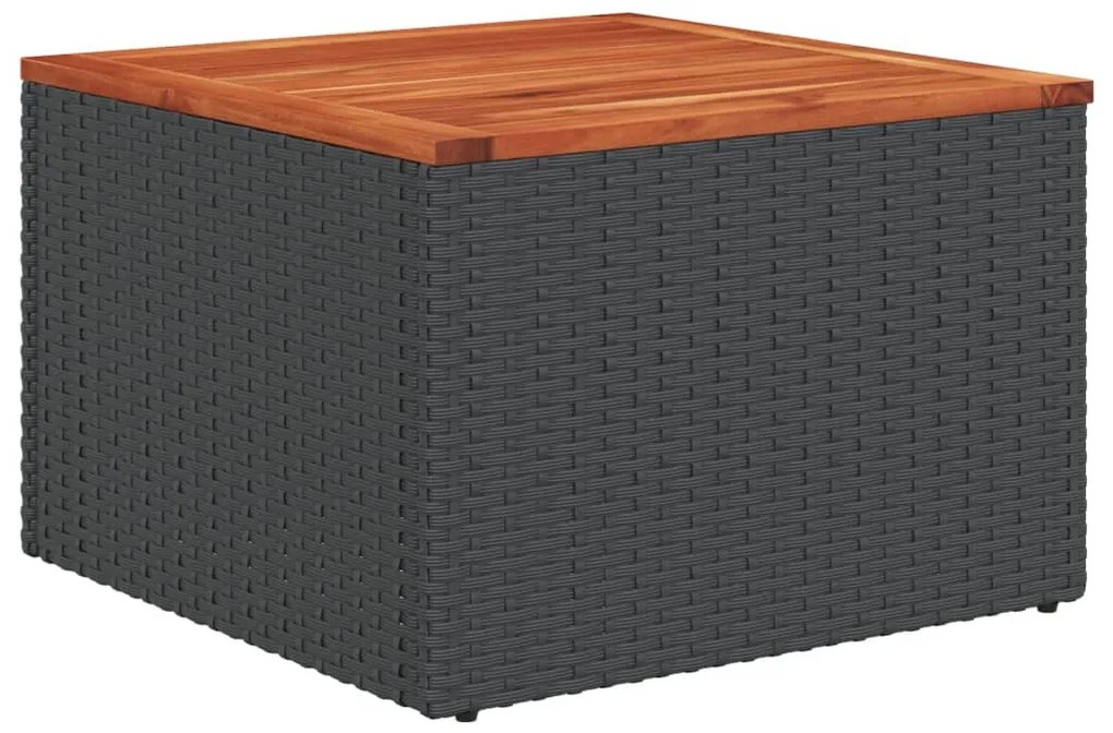 365975 vidaXL Градинска маса черна 55x55x37 см полиратан и акациево дърво