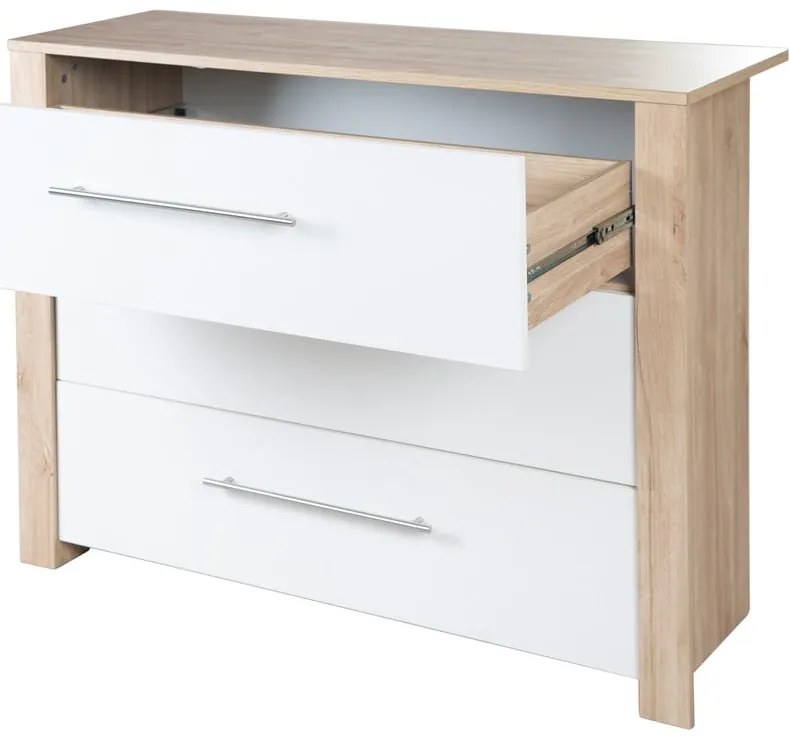 Нисък детски скрин от дъб с масичка за преповиване в бял и естествен цвят 112x98 cm - Roba