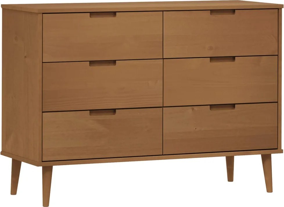 4013410 vidaXL Шкаф с чекмеджета MOLDE, кафяв, 113x40x80 см, бор масив