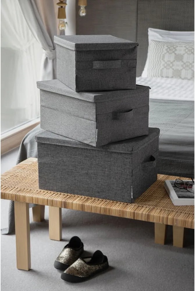 Сива текстилна кутия за съхранение с капак 35x26x19 cm Soft Storage – Bigso