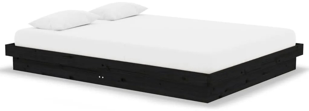 819956 vidaXL Рамка за легло, черна, масивно дърво, 140х190 см