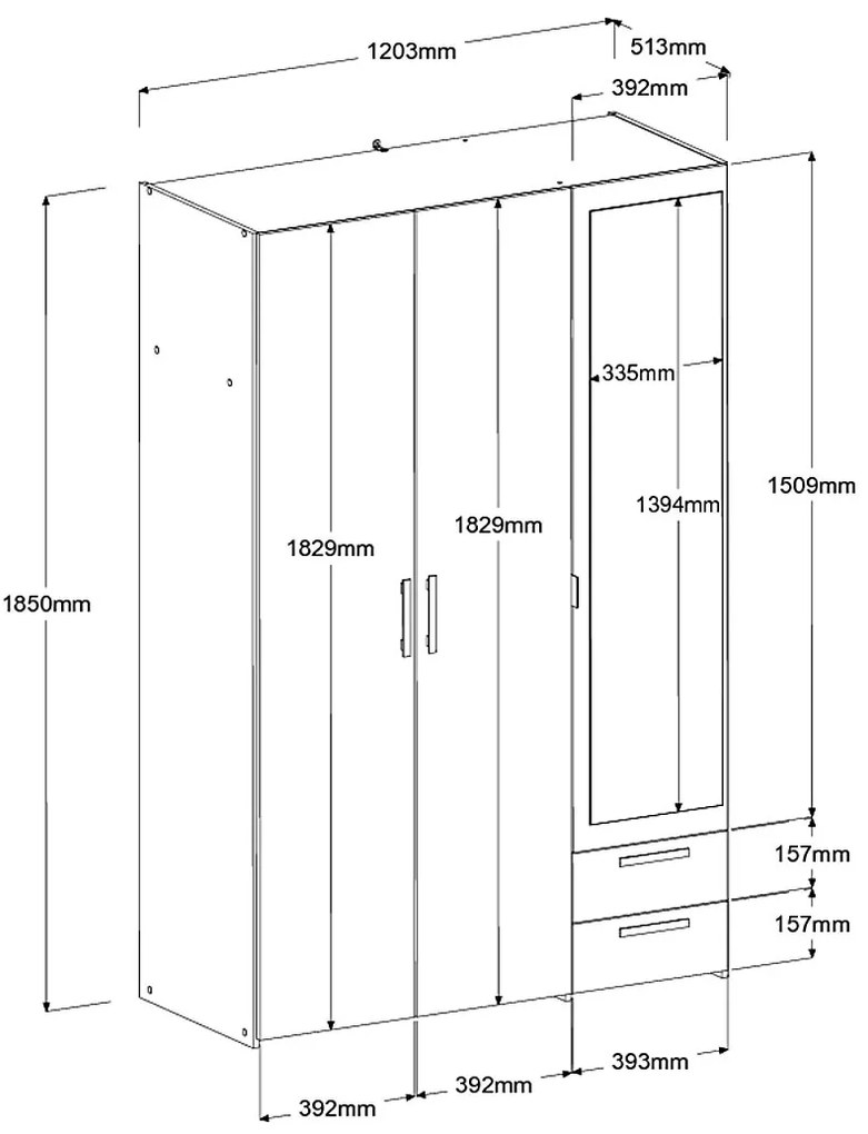 Гардероб Dorm 3-врати с огледало- Mauro