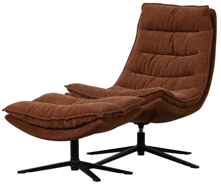 Кафяв въртящ се шенилов фотьойл с табуретка Kube – WOOOD