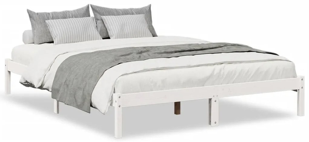 852407 vidaXL Рамка за легло без матрак, бял, 140x210 см, борово дърво масив