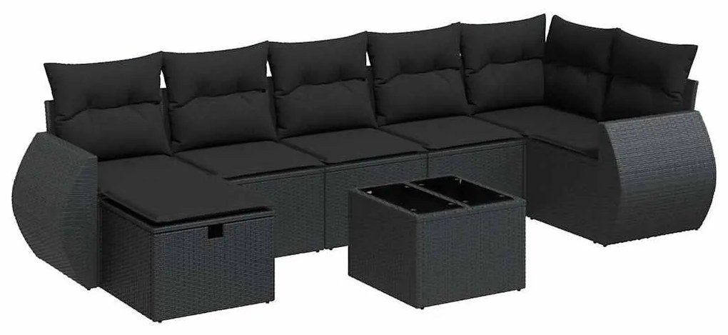 3325611 vidaXL Градински комплект диван с възглавници 8 части черен полиратан
