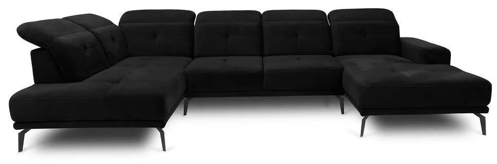 Черен кадифен ъглов диван (ляв ъгъл/U форма) Bretan – ELTAP