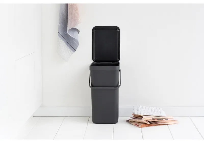 Кош за разделно събиране на боклук Brabantia Sort&Go 648978, 16 л, Дръжка, Възможност за стенен монтаж, Тъмносив