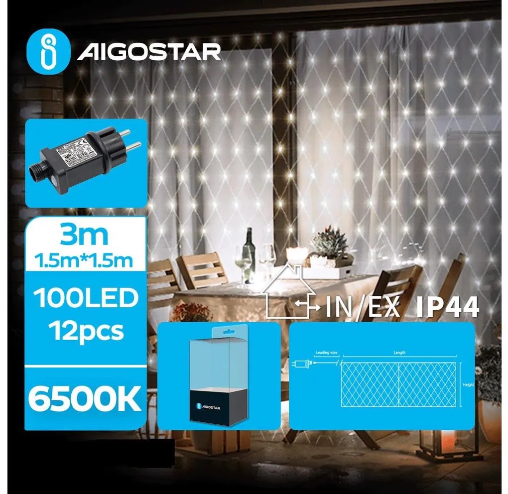 Aigostar- LED Външна коледна гирлянда 100xLED/8 функции 4,5x1,5m IP44 студено бяло