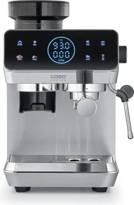 Еспресо машина Caso EspressoGourmet&Grind, 1500W, 20 bar, 1.8 л, Ulka, Pre-infusion, Cold Brew Сензорно управление, Мелачка, Портафилтър, Инокс