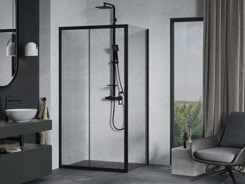 Mexen Apia плъзгаща се душ кабина 100 x 80 см, прозрачна, черна - 840-100-080-70-00
