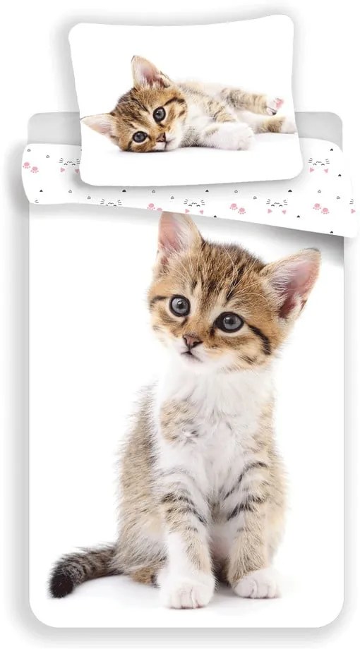 Бяло единично памучно детско спално бельо 140x200 cm Kitten – Jerry Fabrics