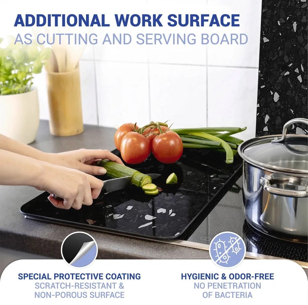 Комплект от 2 черни стъклени капака за печка Universal - Wenko