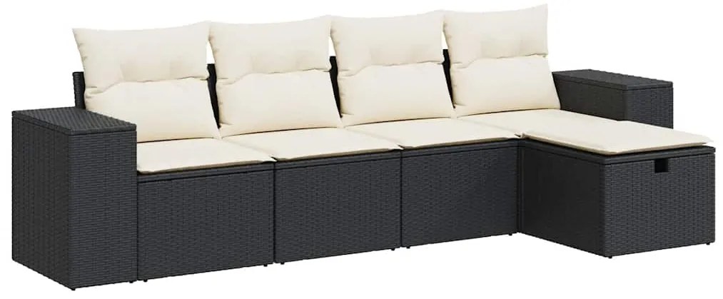 3325662 vidaXL Градински комплект с възглавници, 5 части, черен полиратан