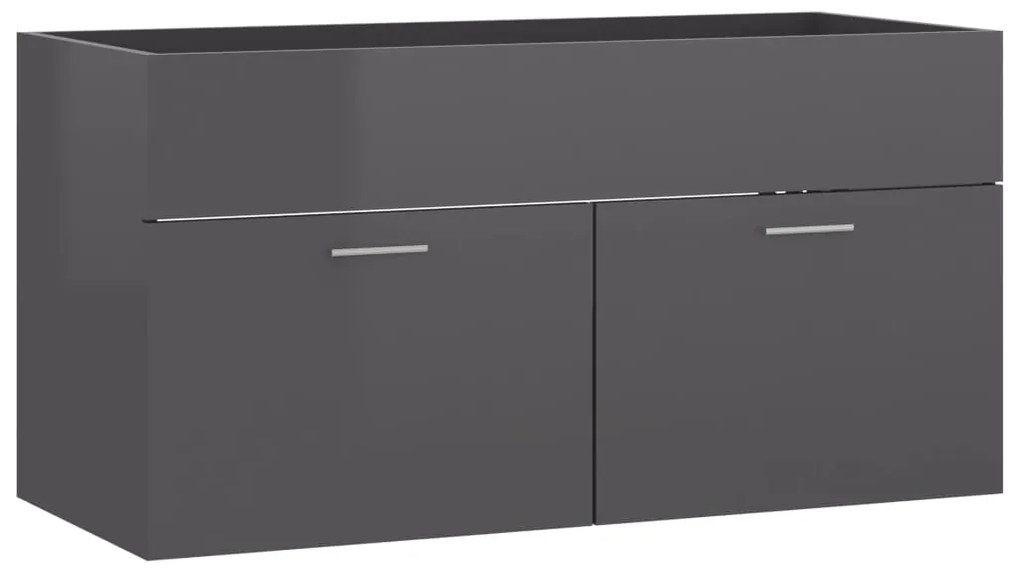 804673 vidaXL Долен шкаф за мивка, сив гланц, 90x38,5x46 см, инженерно дърво