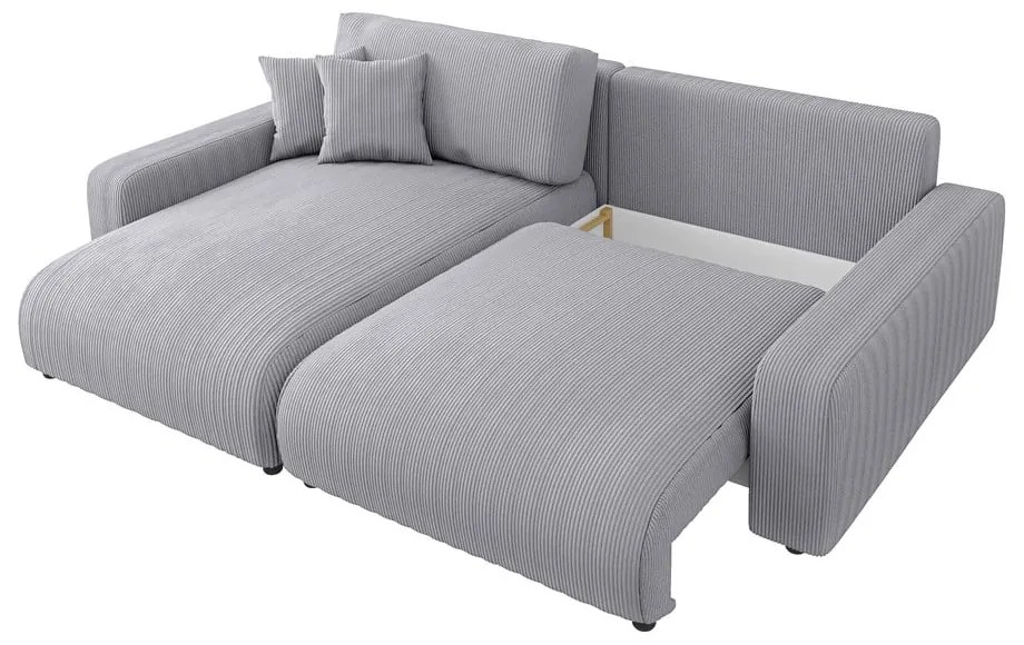 Светлосив разтегателен ъглов диван от рипсено кадифе (променлив) Sara – Ropez