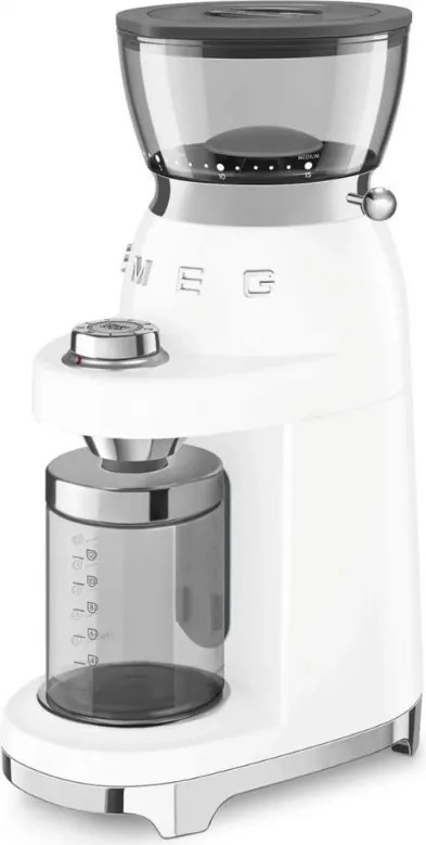 Кафемелачка Smeg CGF03WHEU, 150W, 240 г, Система за завъртане и заключване, Ръчна функция, Бял