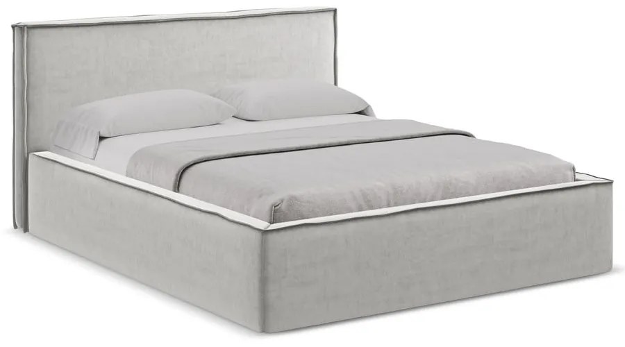 Светлосиво двойно тапицирано легло с място за съхранение и включена подматрачна рамка 160x200 cm Anani – Makamii