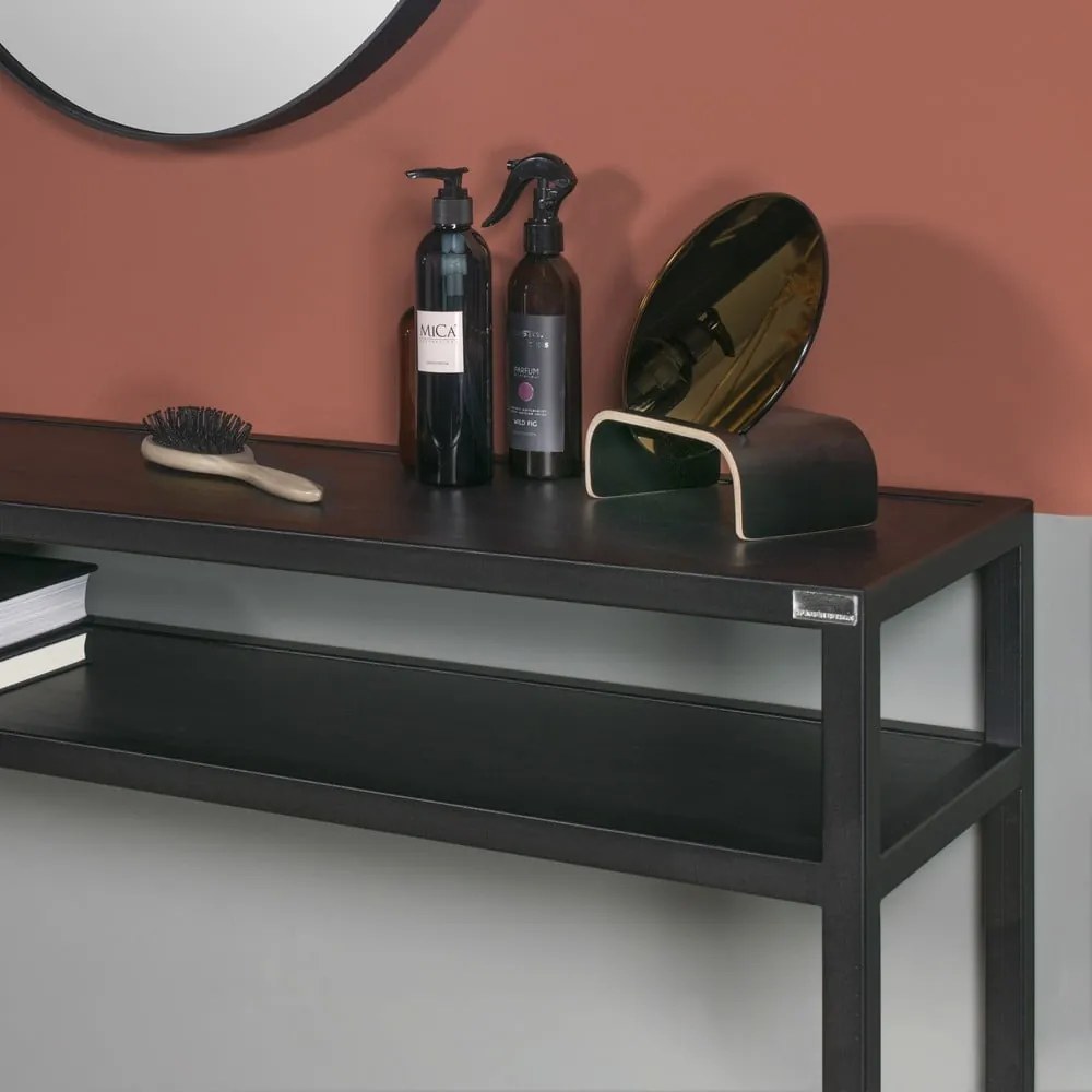 Черна конзолна маса с дъбова дървена плоскост 30x120 cm Daniël – Spinder Design