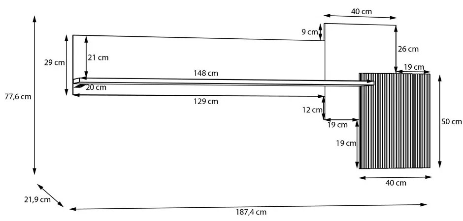 ПАНО С РАФТ СКУЕЪР С LED-ОСВЕТЛЕНИЕ 187,4/21,9/77,6 СМ