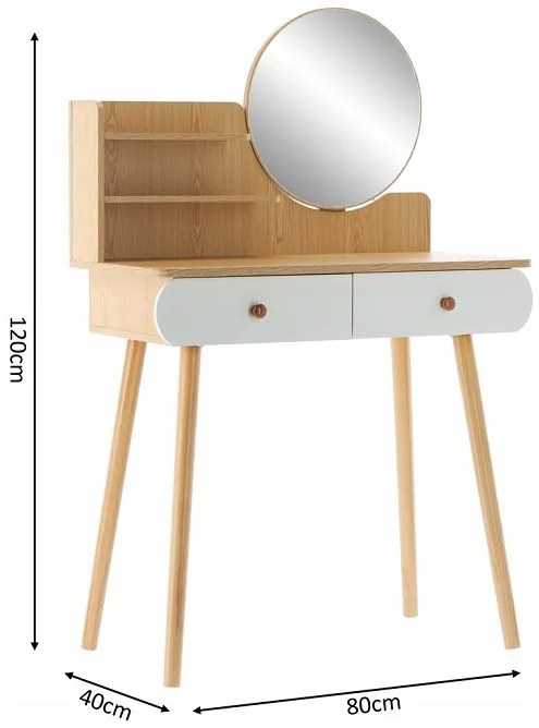 Козметична тоалетка с огледало и дървени чекмеджета