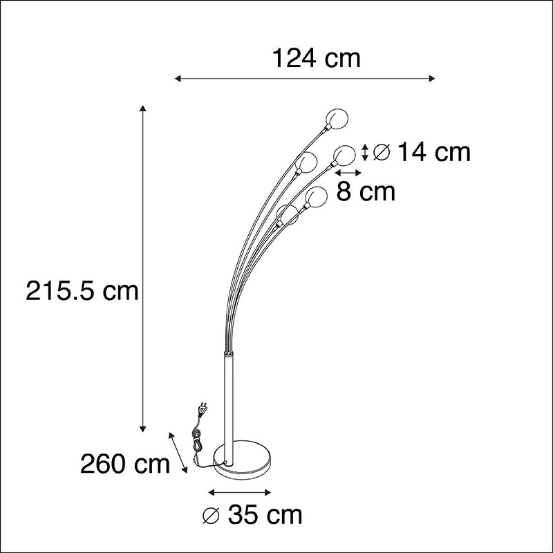 Дизайнерски подов аплик черен 5-лампи - Sixties Marmo