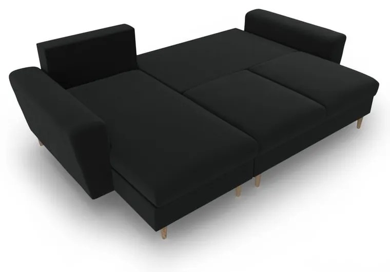 Черен кадифен разтегателен ъглов диван с място за съхранение Kyoto – Cosmopolitan Design