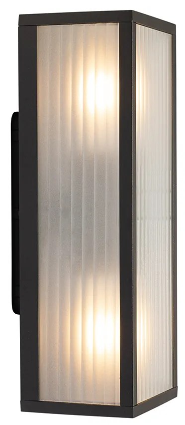 Интелигентна външна стенна лампа черна с оребрено стъкло, включваща 2 Wifi A60 - Charlois