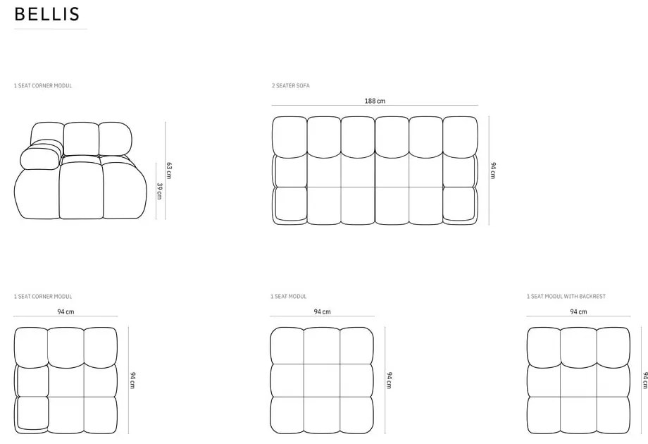 Диван от черно кадифе 188 cm Bellis - Micadoni Home