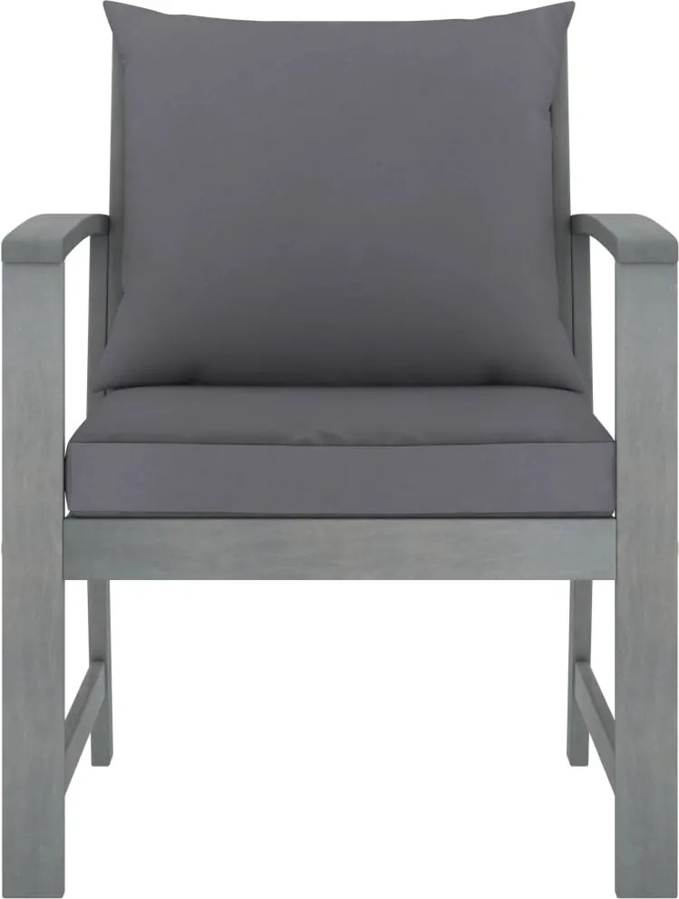 311827 vidaXL Градински столове, 2 бр, тъмносиви възглавници, акация масив