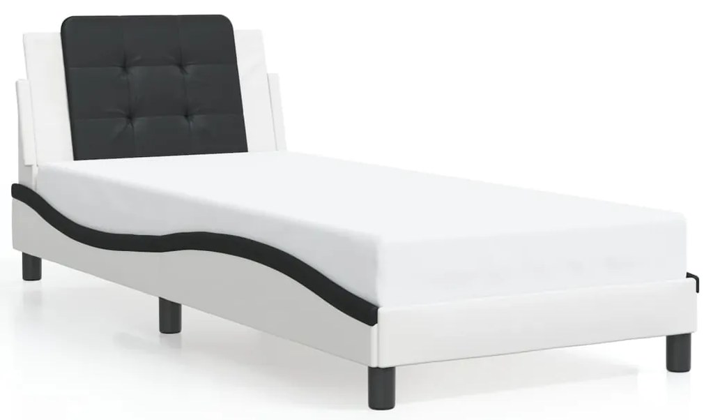 3208155 vidaXL Рамка за легло без матрак Zadar, бяла, черна, 90x190 см изкуствена кожа