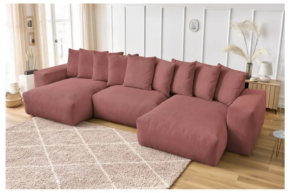 Светлорозов ъглов диван от рипсено кадифе Voltaire – Bobochic Paris