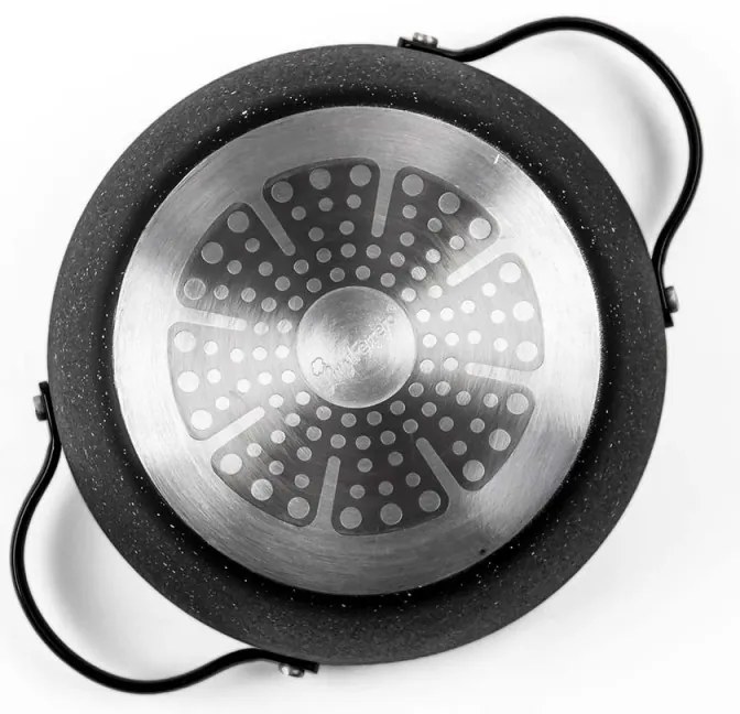 Тенджера Luigi Ferrero Symphony FR-2010, 20x10.5 см, 2.6 л, Незалепващо покритие, Стъклен капак с отвор за пара, Стоманени дръжки с PVD, Индукция, Черен мрамор