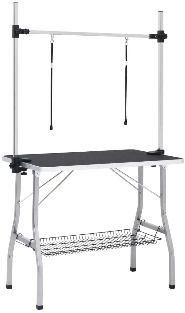 171069 vidaXL Регулируема маса за груминг на кучета с 2 каишки и кошница