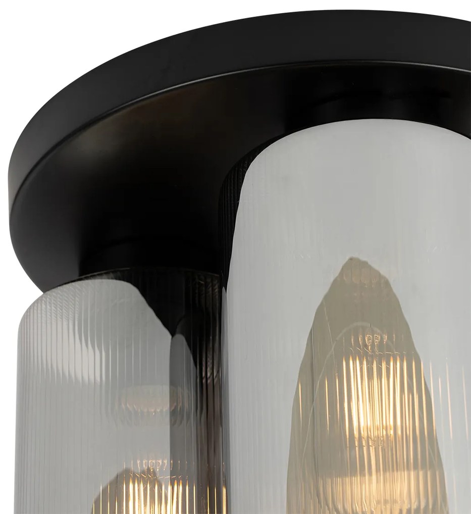 Таванна лампа в стил арт деко черна с опушено стъкло 3-светлина - Laura