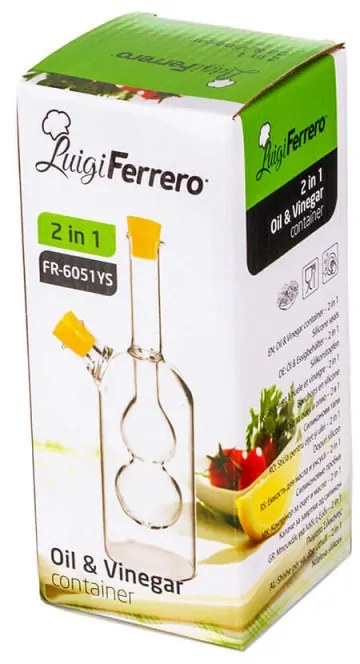 Съд за оцет и олио 2в1 Luigi Ferrero FR-6051, 20 см, Плътно затваряне, Стъкло, Жълт
