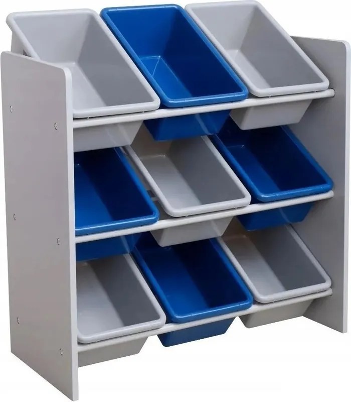 Рафт за детски играчки с 9 пластмасови кутии - синьо-сив