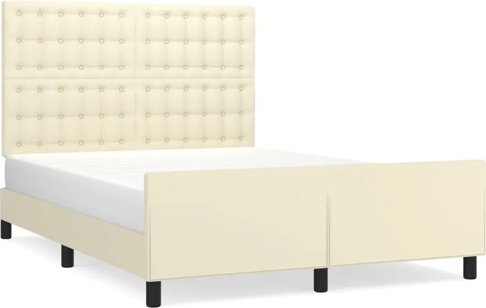 3125569 vidaXL Рамка за легло с табла, кремава, 140x190 см, изкуствена кожа