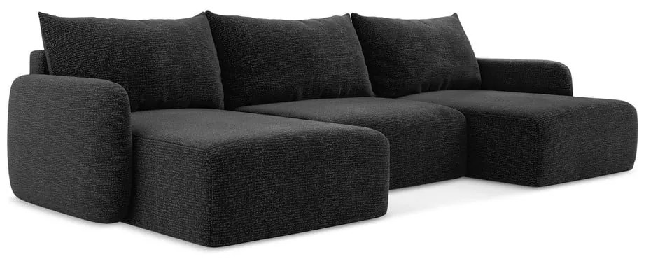 Черен разтегателен ъглов диван с място за съхранение Kalena – Makamii