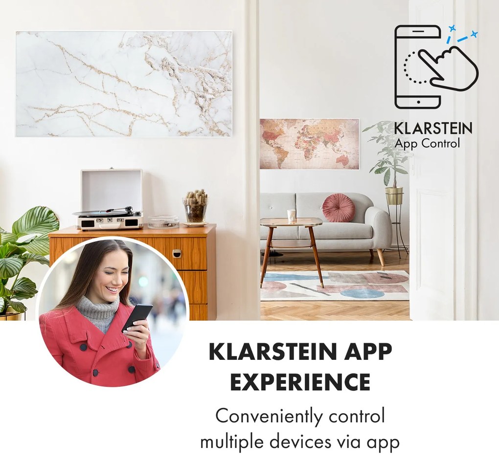 Klarstein Wonderwall Air Art Smart, инфрачервен нагревател, 120 х 60 см, 700 W, приложение, мрамор 1