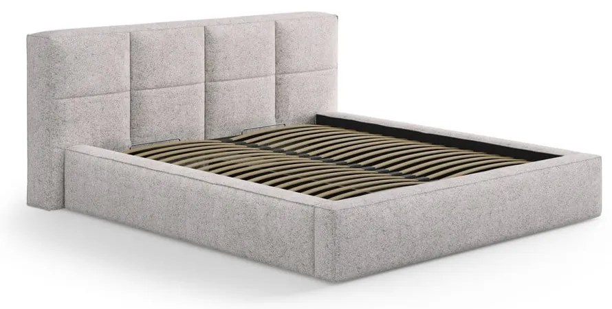 Бежово двойно легло 200x200 cm тапицирано с място за съхранение с включена подматрачна рамка Simon Darren – Micadoni