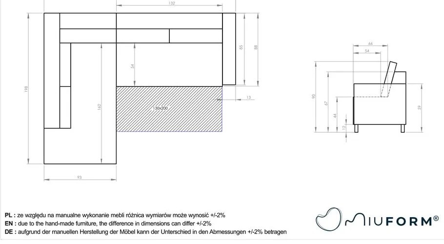 Тъмносиньо кадифено ъглово канапе L, десен ъгъл Stylish Stan - Miuform